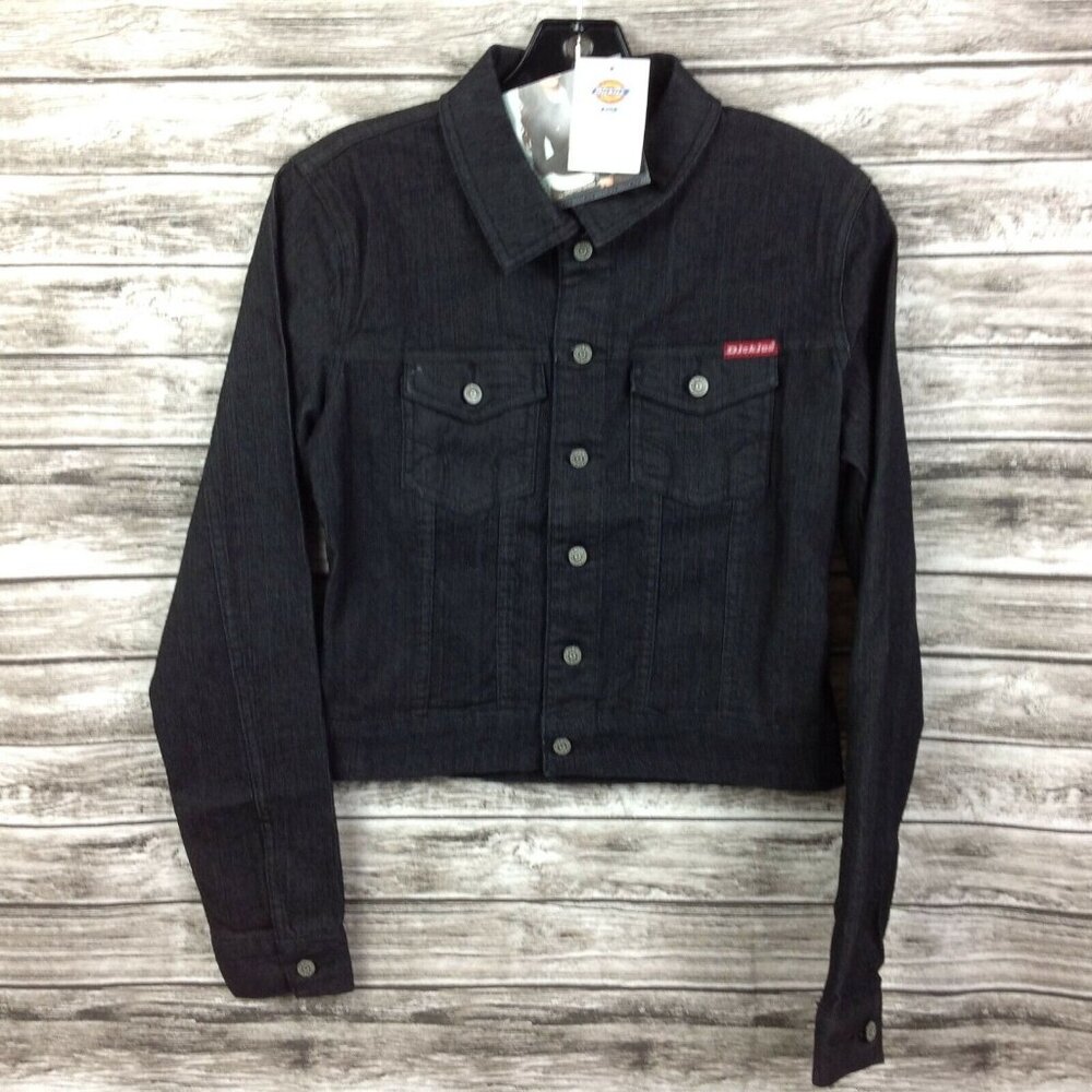 Dickies Girl Black Denim Jean Jacket Juniors Large High Waist Button Front